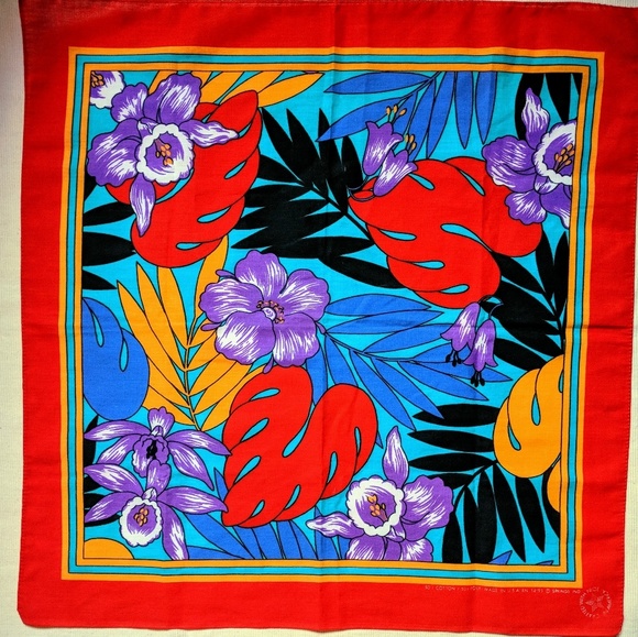 Vintage Accessories - Vintage 80s Hawaiian floral bandana made in USA